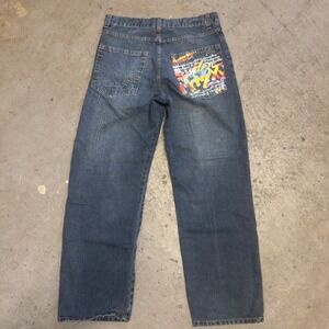Karl Kani Gold Mens 34x29 Baggy Jeans Dark Wash Graffiti Pocket Y2K Streetwear